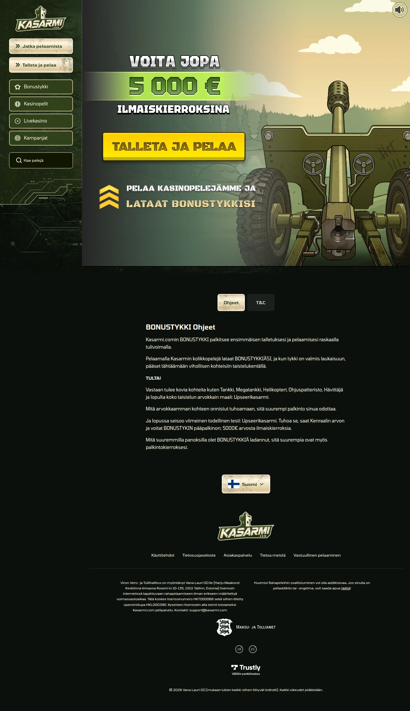 Kasarmi Casino — «Бонусы», снято из страны Финляндия