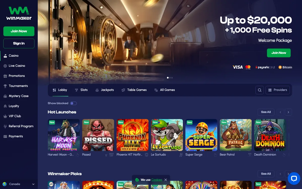 Winmaker Casino — Home page, captured from Canada