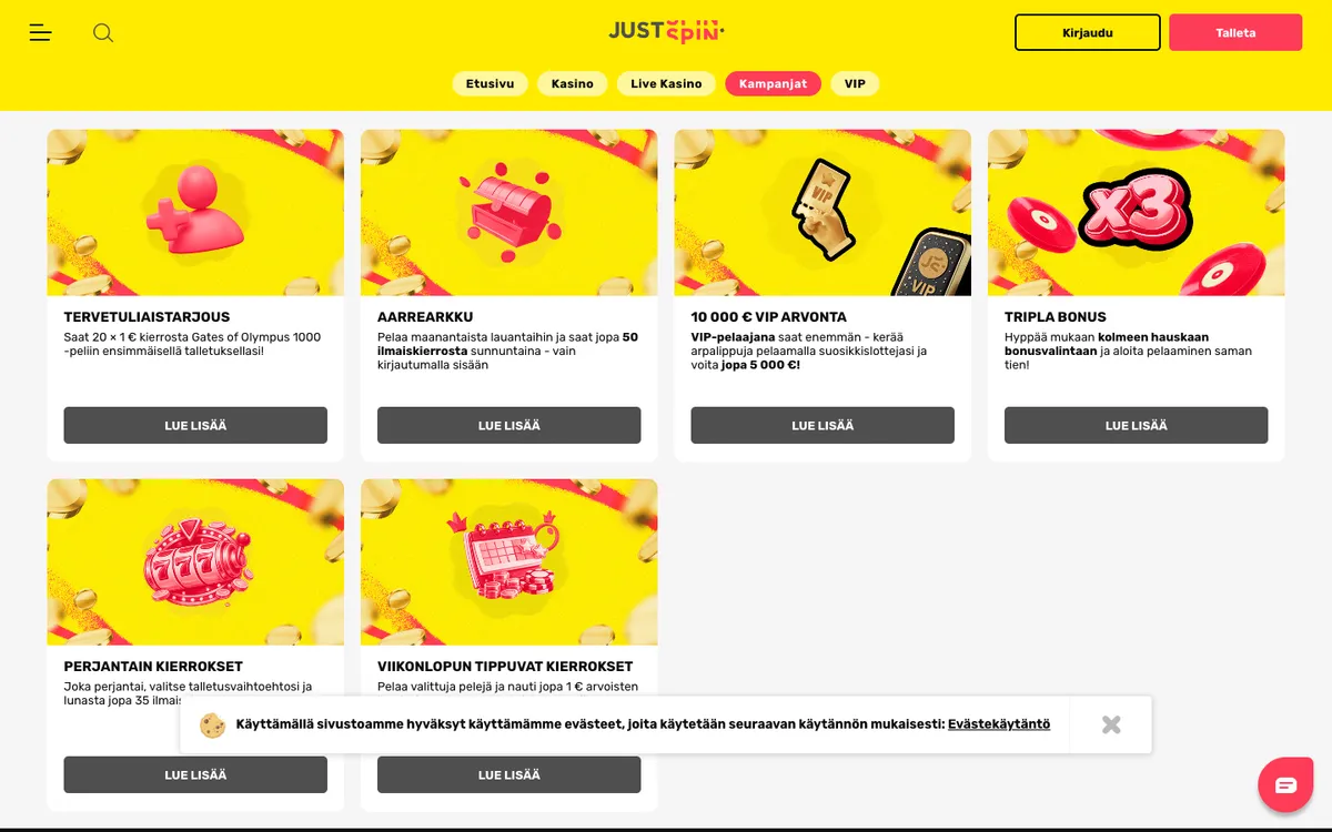 Justspin Casino — «Акции», снято из страны Финляндия
