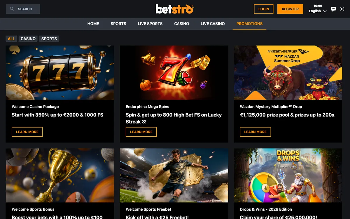 Betstro Casino — Promotions, captured from Portugal
