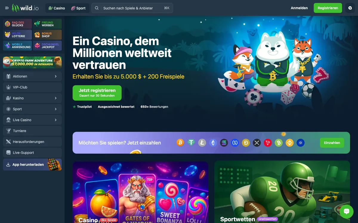 Wild.io Casino — Home page, captured from Austria