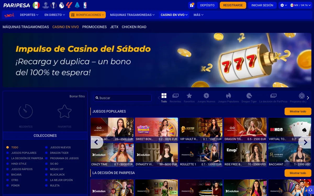 Paripesa Casino — «Главная», снято из страны Мексика