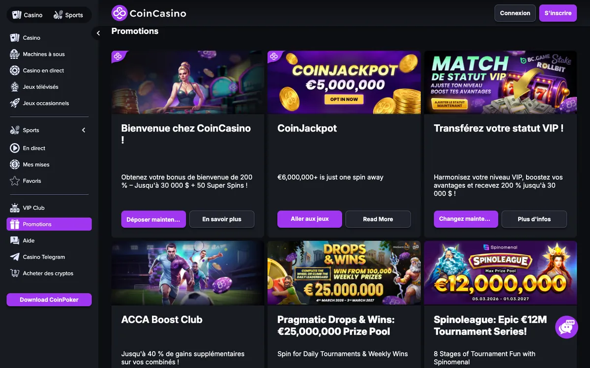CoinCasino — Promotions, captured from France