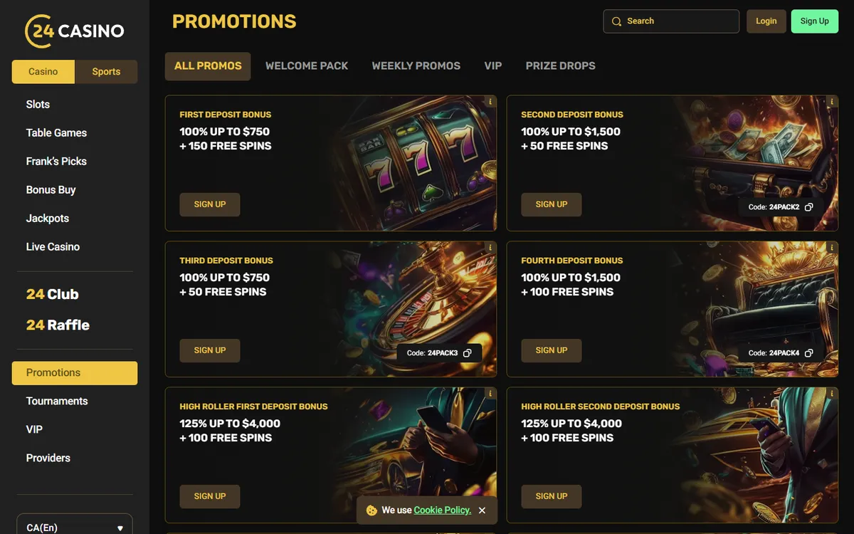 24Casino — Promotions, captured from Canada