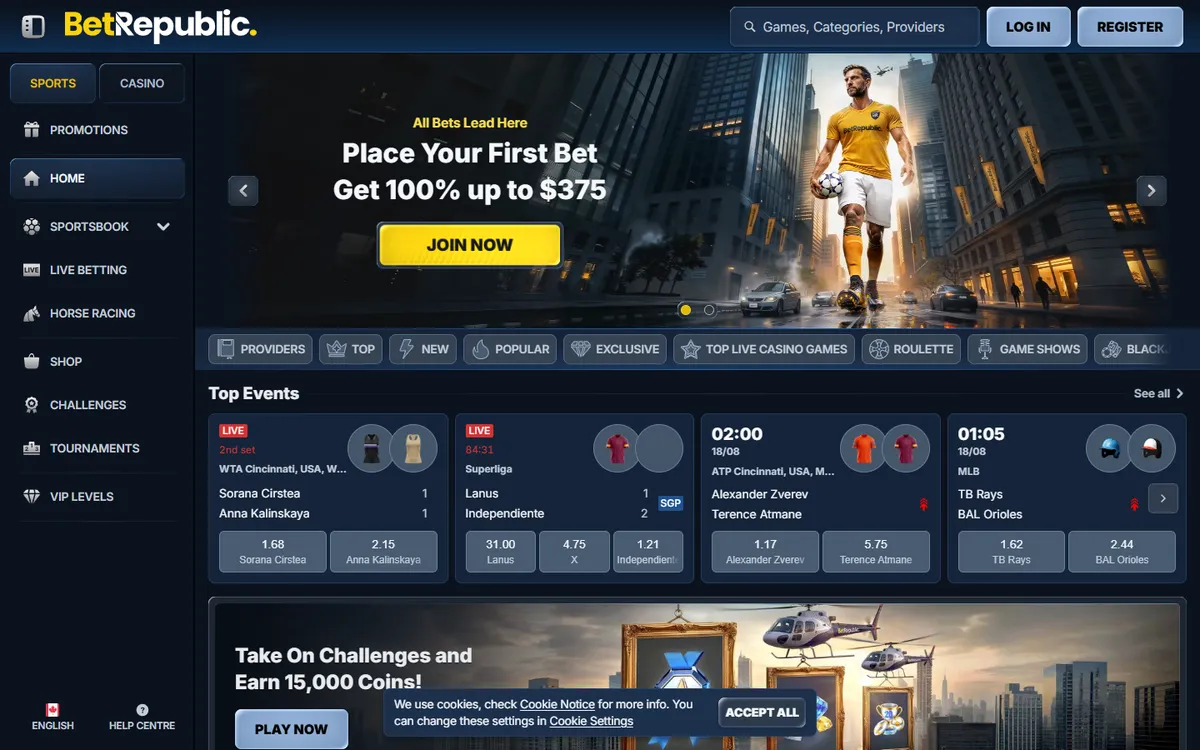 BetRepublic Casino — Home page, captured from Canada
