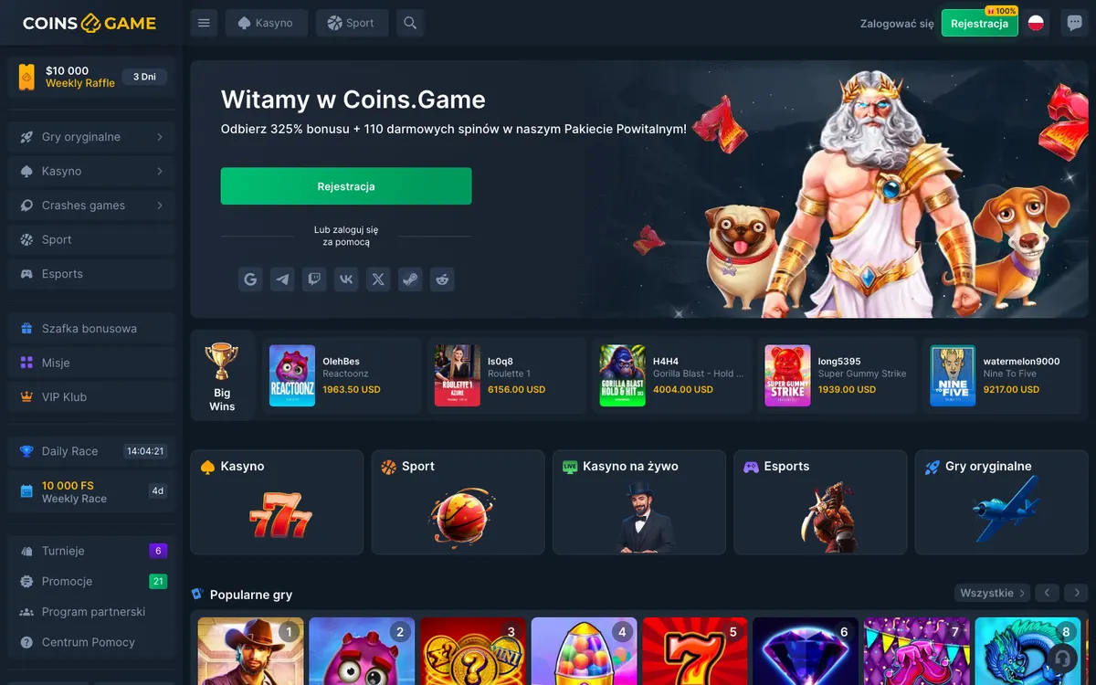 Coins Game Casino — «Главная», снято из страны Польша