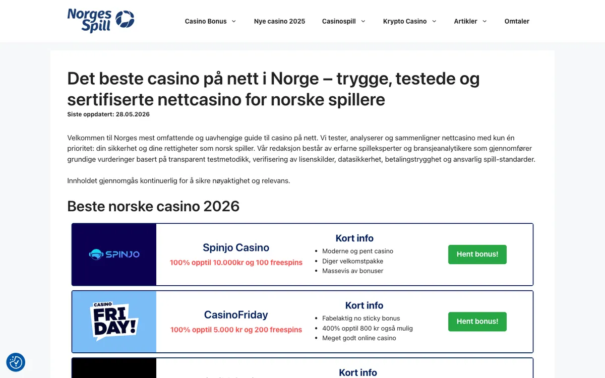 NorgesSpill Casino — Home page, captured from Norway