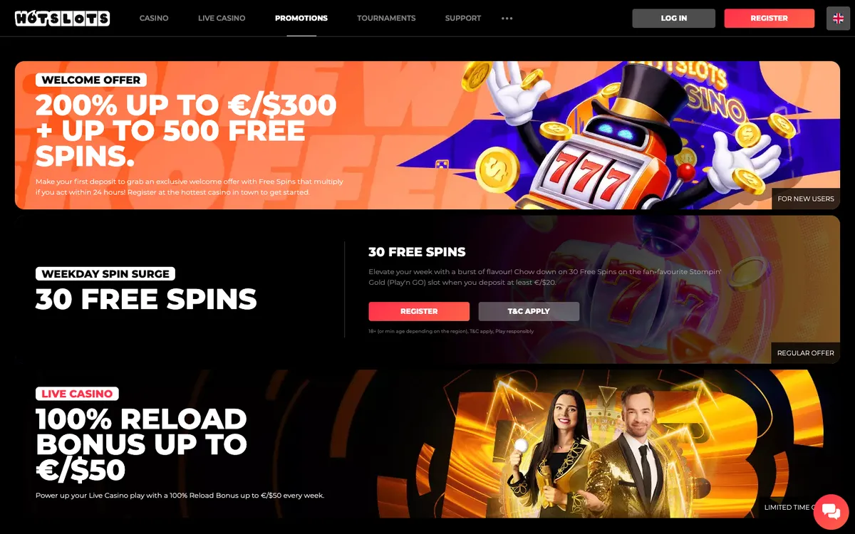 HotSlots Casino — Promotions, captured from Portugal