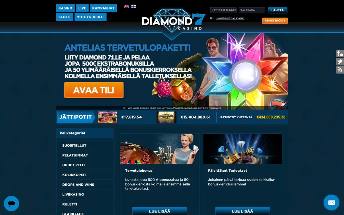 Diamond 7 Casino — Promotions, captured from Finland