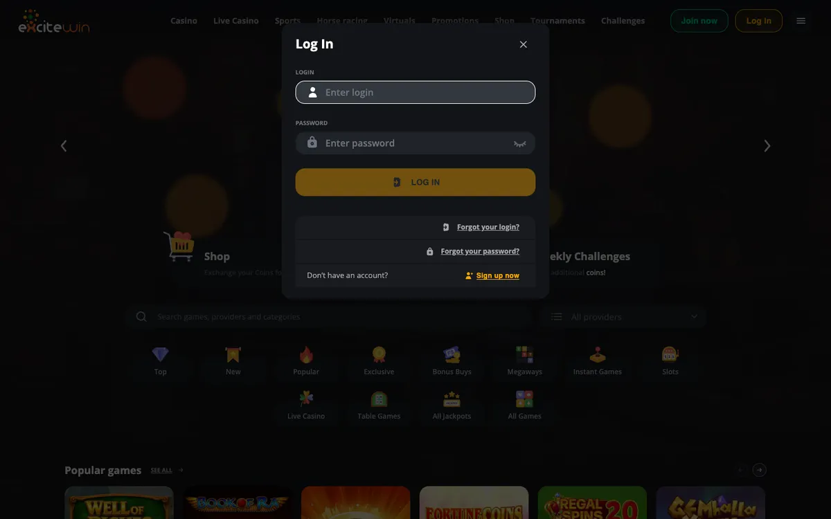 Excitewin Casino — «Регистрация», снято из страны Перу