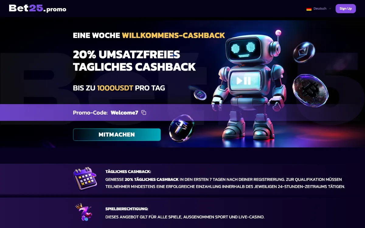 Bet25 Casino — Promotions, captured from Austria
