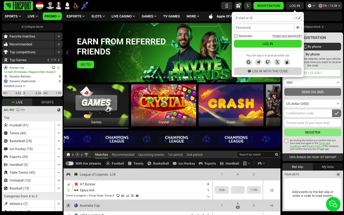 Fansport Casino — Sign-up, captured from Hungary