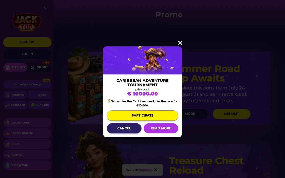 Jacktop Casino — «Акции», снято из страны Австралия