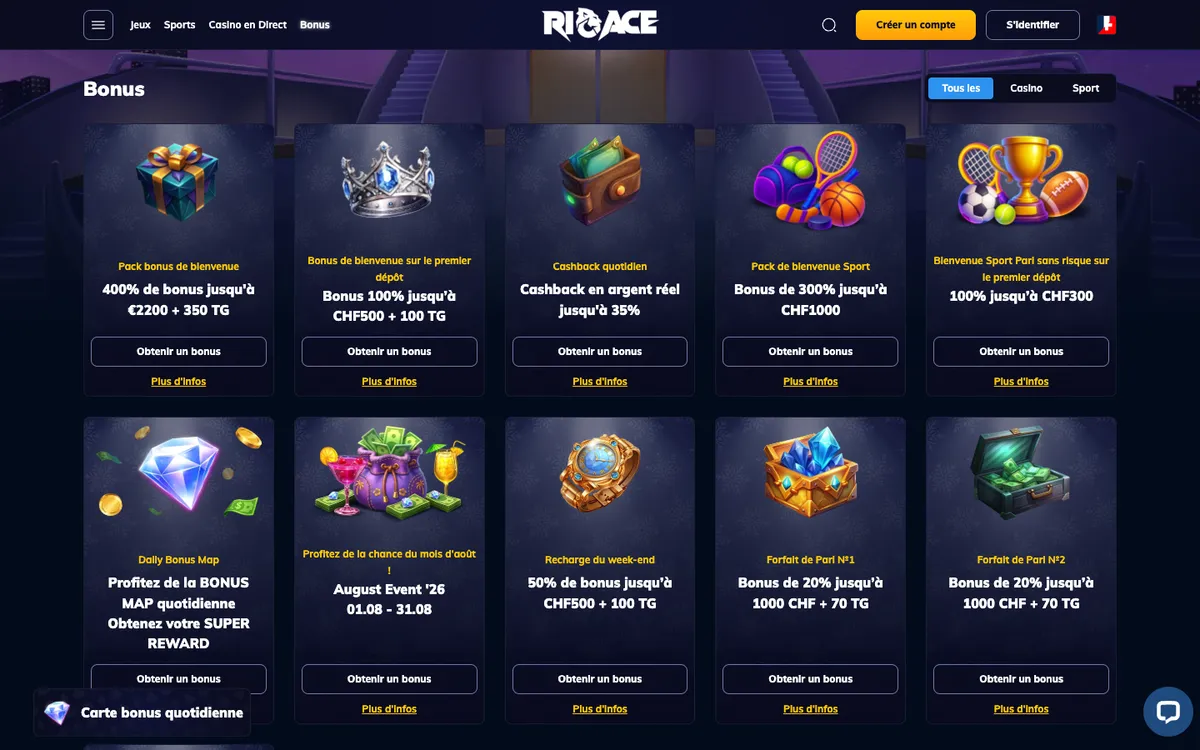 RioAce Casino — Promotions, captured from France