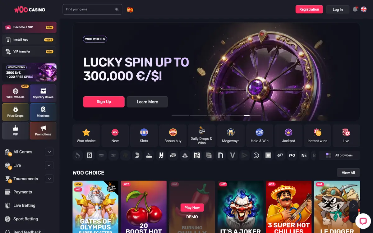 Woocasino — «Главная», снято из страны Япония