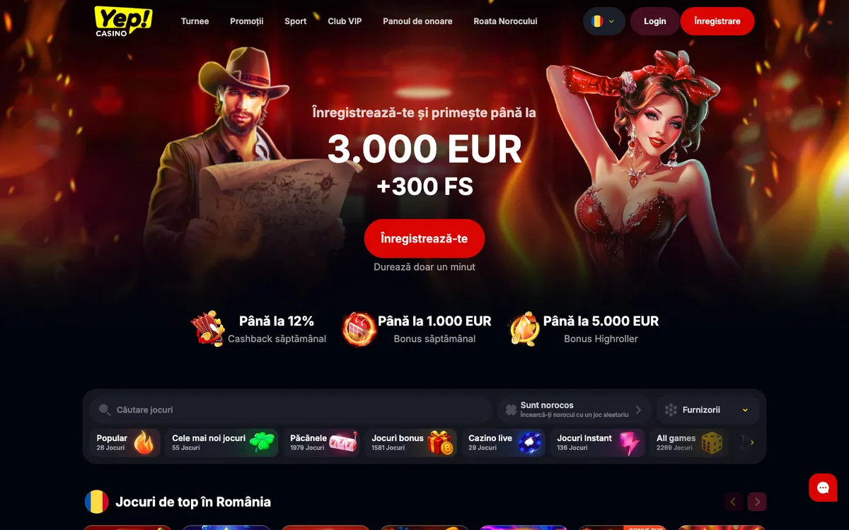 Yep Casino — Home page, captured from Romania
