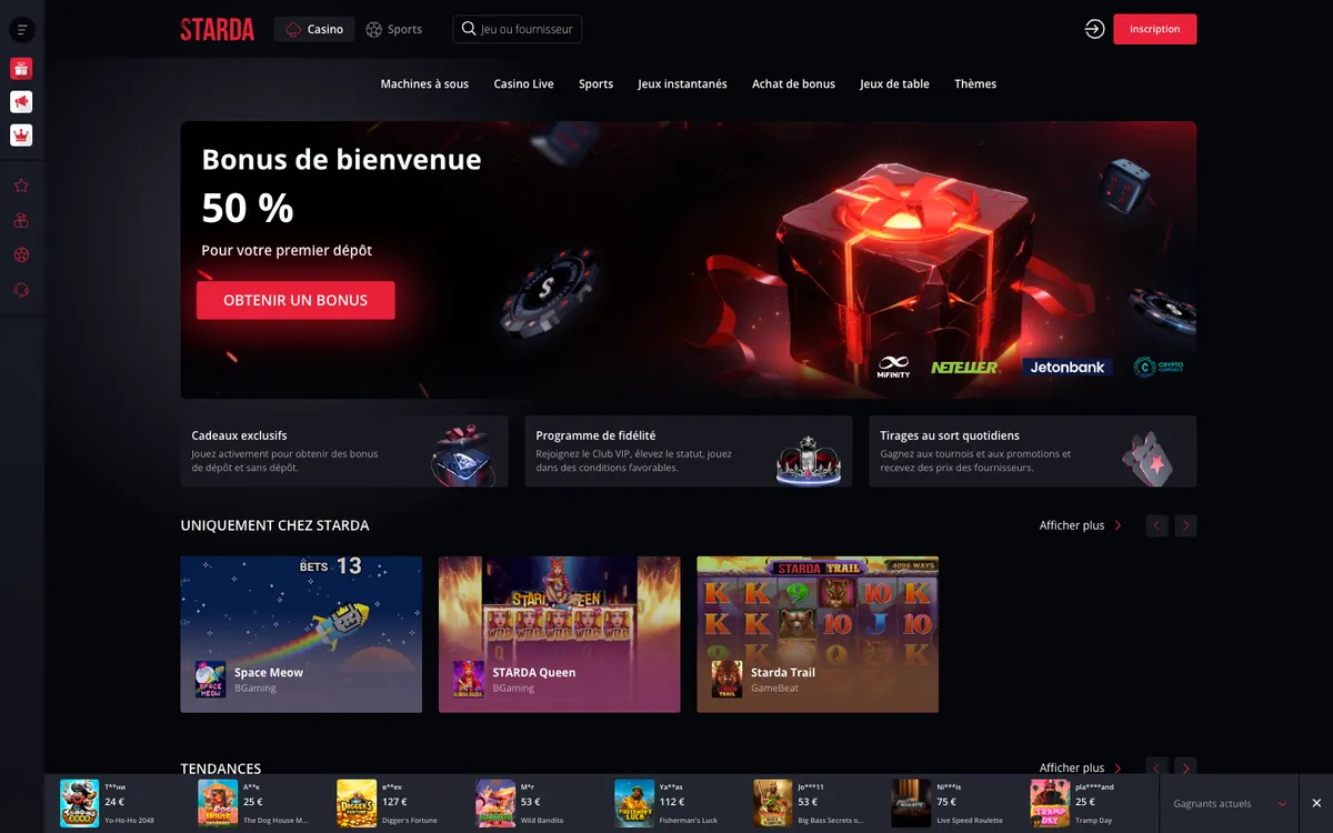 Starda Casino — Home page, captured from France