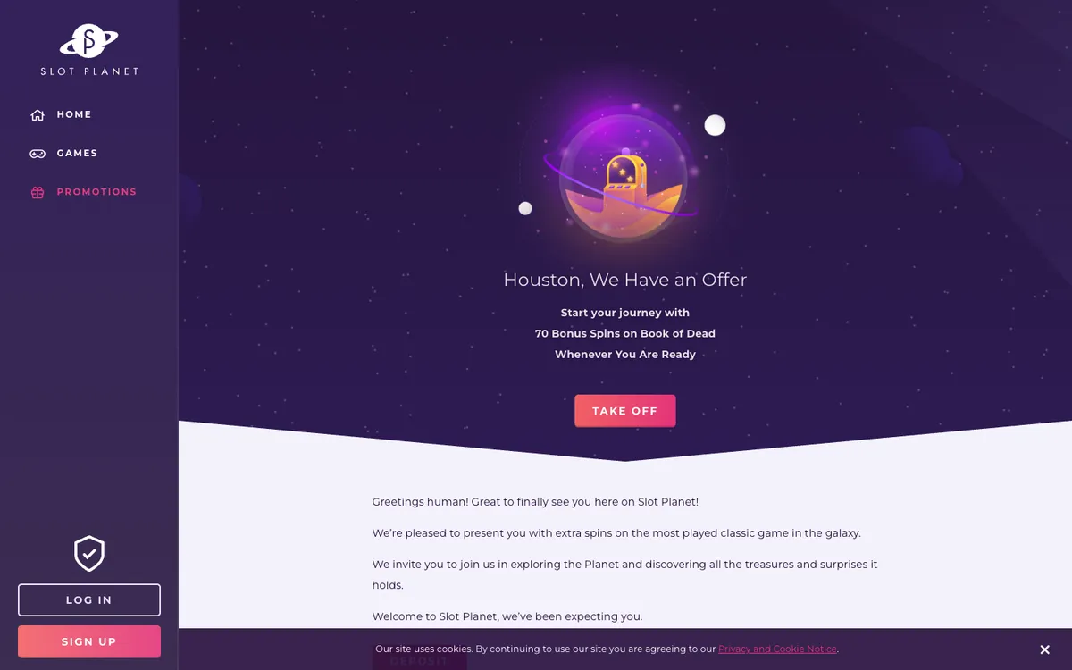 Slot Planet Casino — «Акции», снято из страны Великобритания