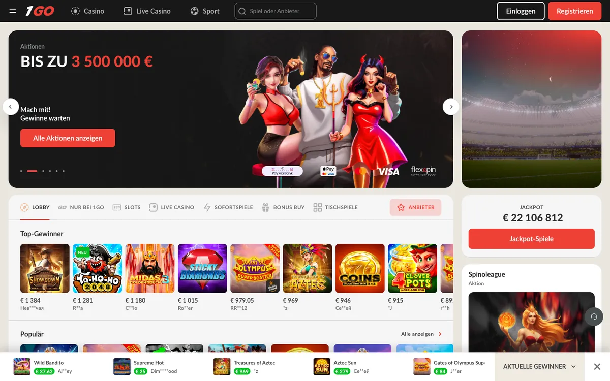 1Go Casino — Home page, captured from Germany