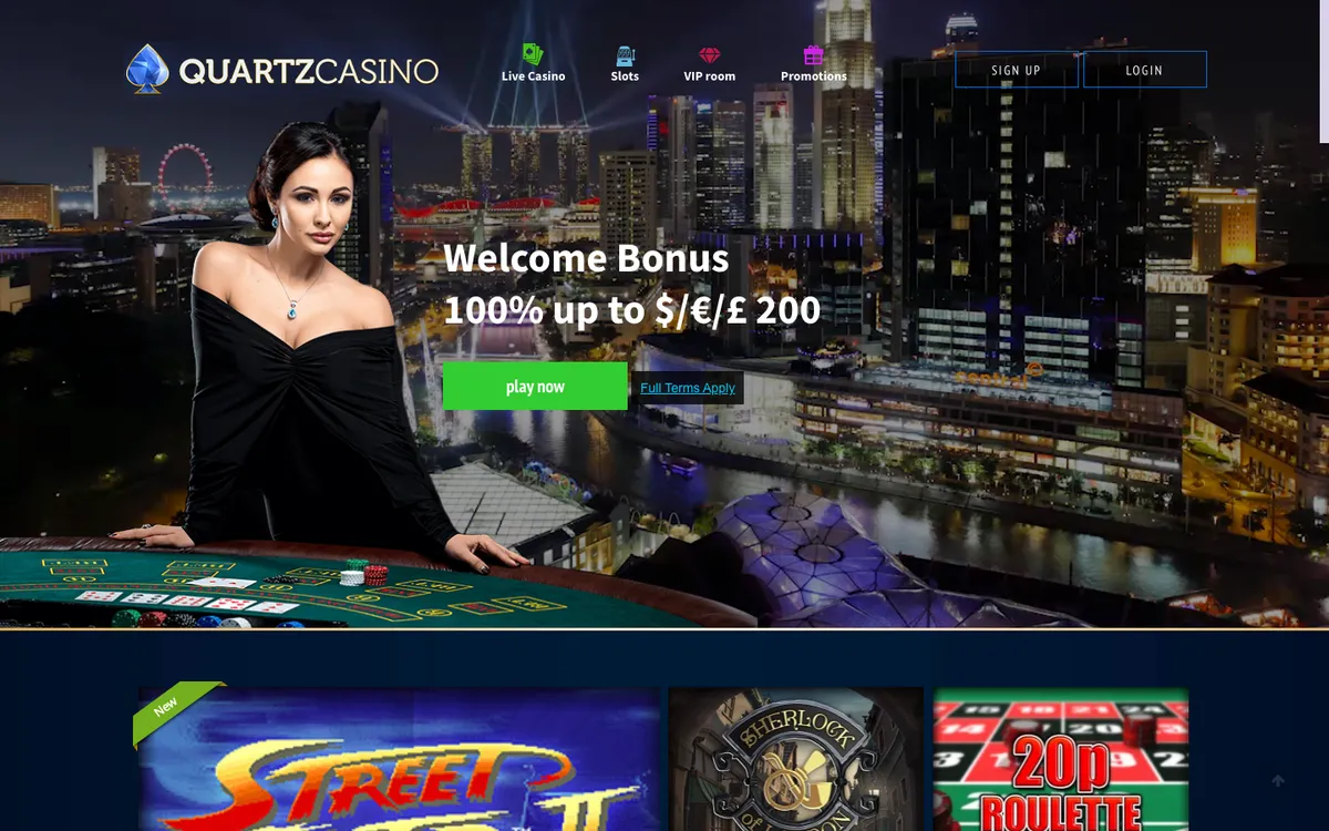 Quartz Casino — Home page, captured from United Kingdom