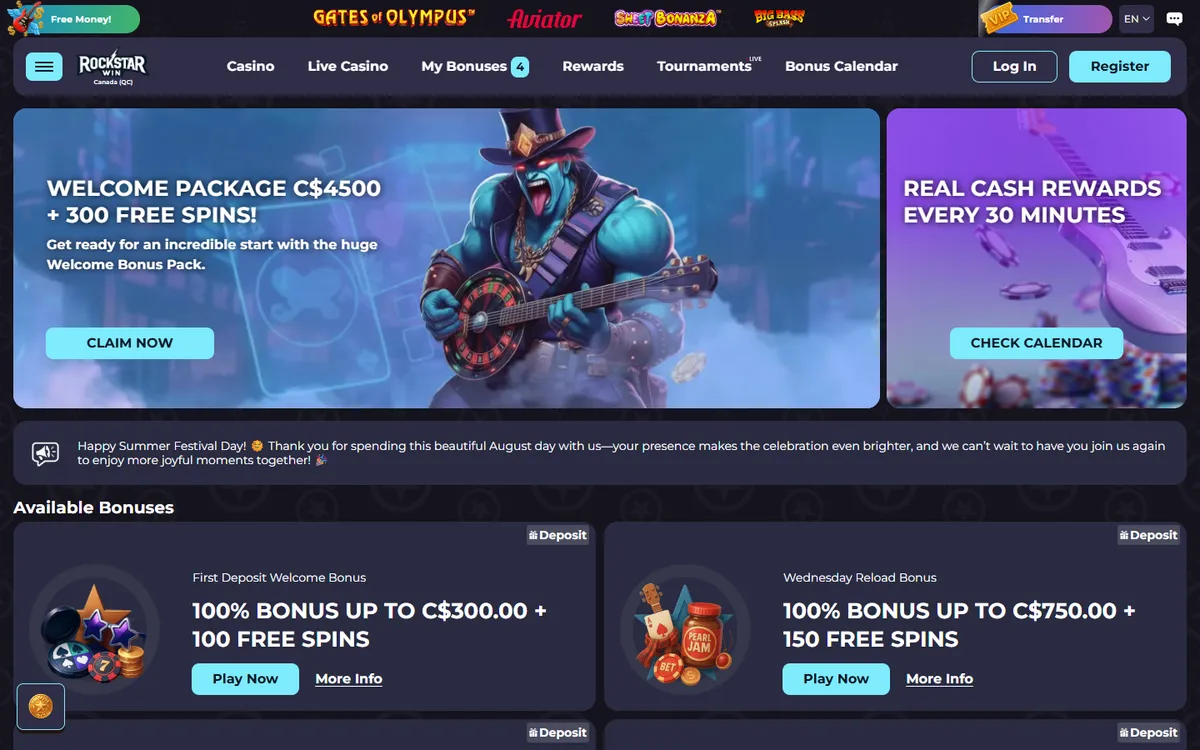 RockstarWin Casino — Promotions, captured from Canada