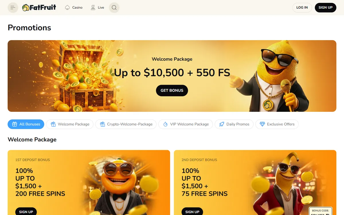 FatFruit Casino — «Акции», снято из страны Канада