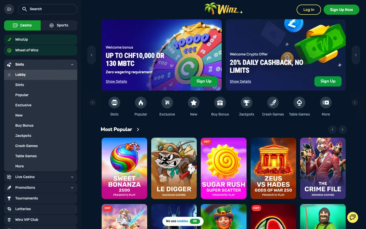 Winz.io Casino — Sign-up, captured from Switzerland