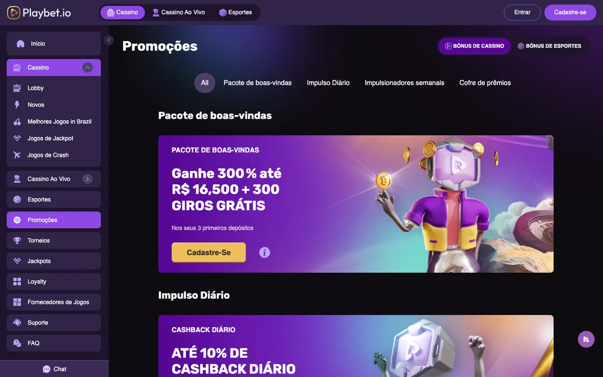 Playbet.io Casino — «Акции», снято из страны Бразилия