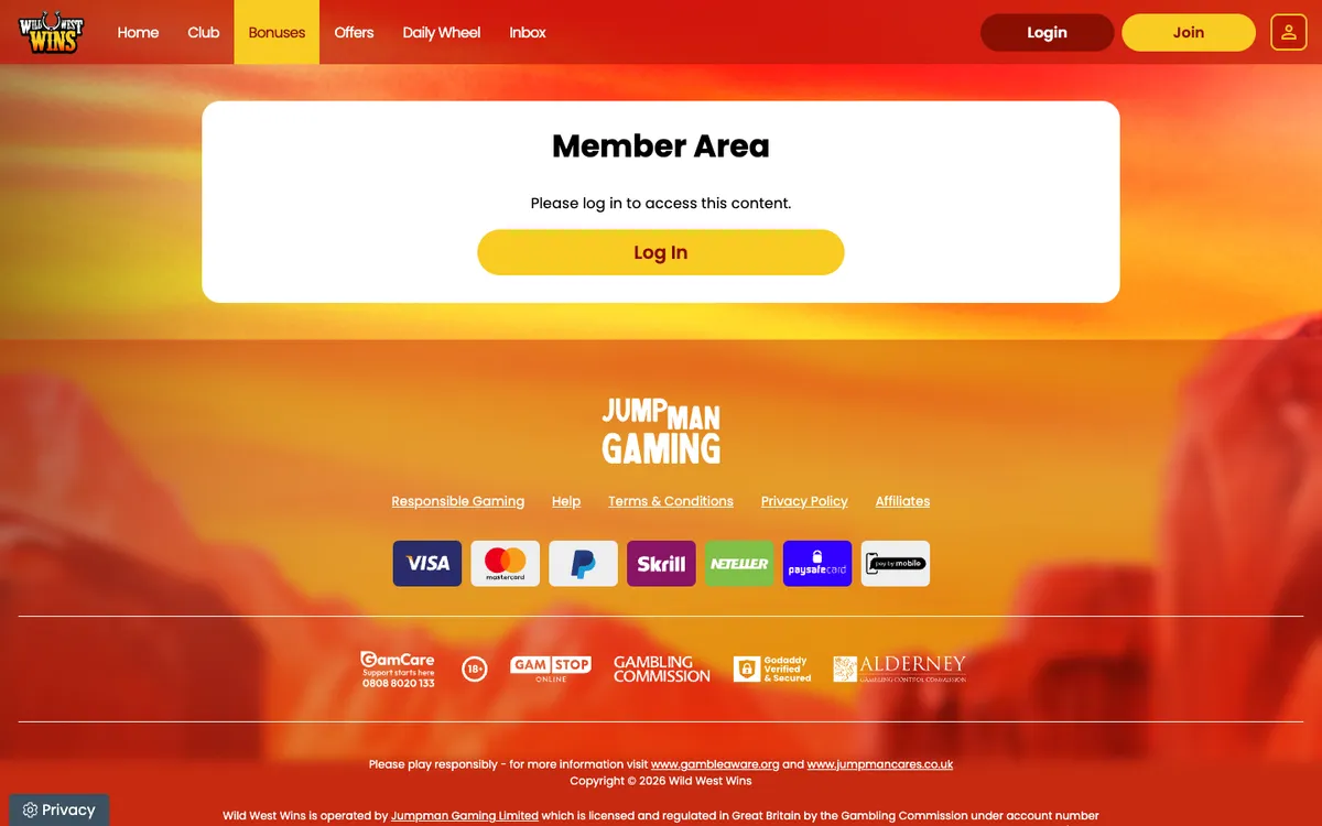 Wild West Wins Casino — Promotions, captured from United Kingdom