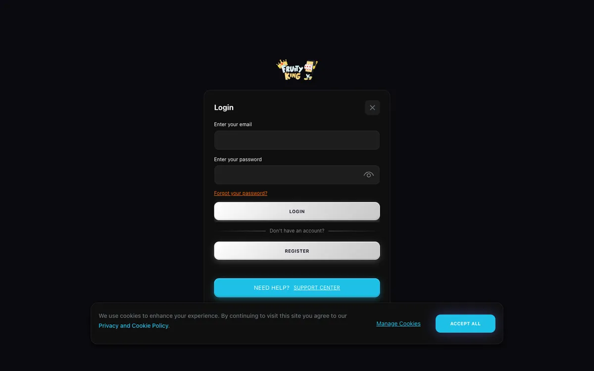 Fruity King Casino — Sign-up, captured from Canada