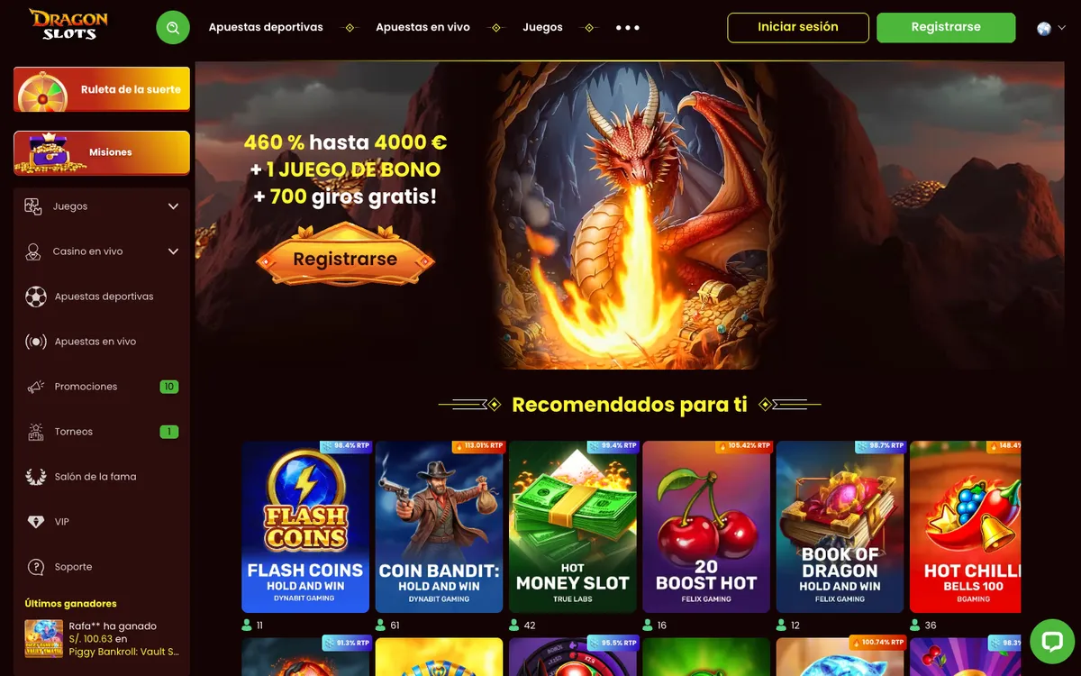 Dragonslots Casino — «Главная», снято из страны Перу