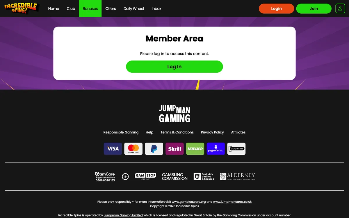 Incredible Spins Casino — Promotions, captured from United Kingdom