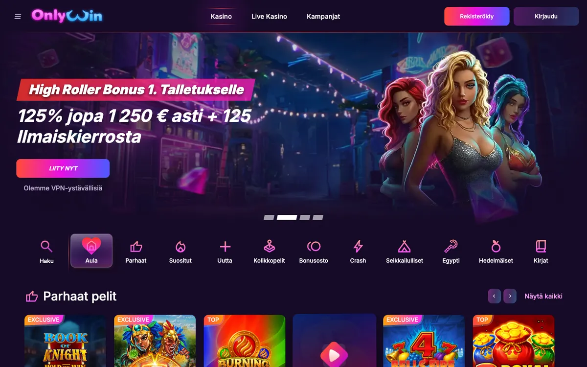 Only Win Casino — Home page, captured from Finland
