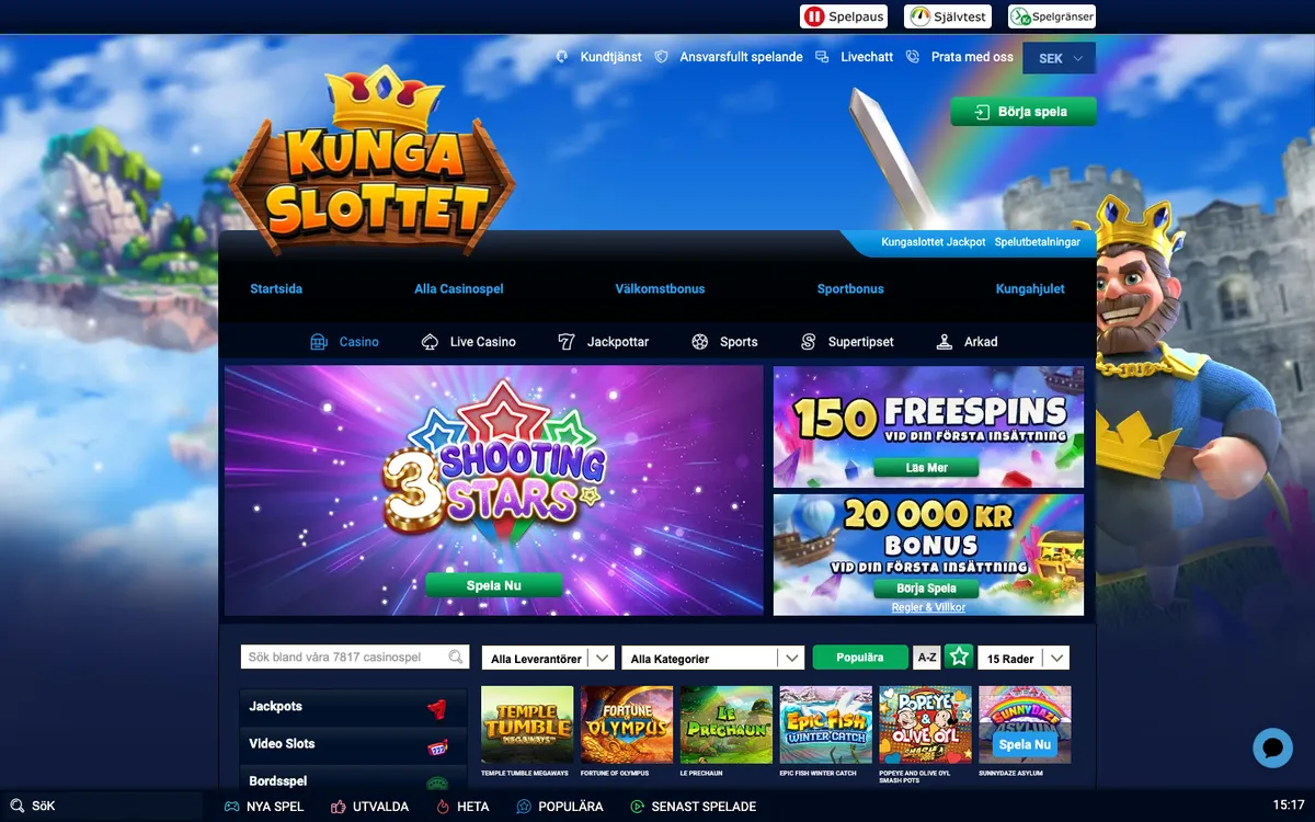 Kungaslottet Casino — Home page, captured from Sweden