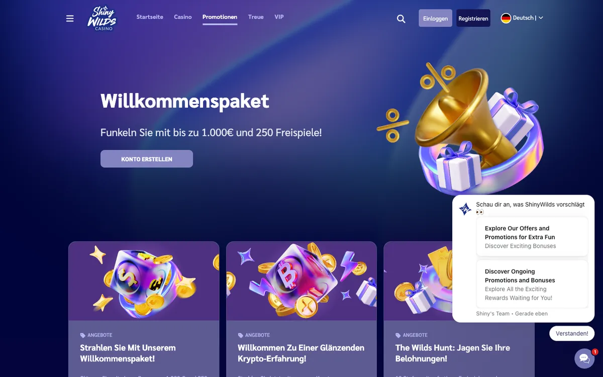 ShinyWilds Casino — «Акции», снято из страны Австрия