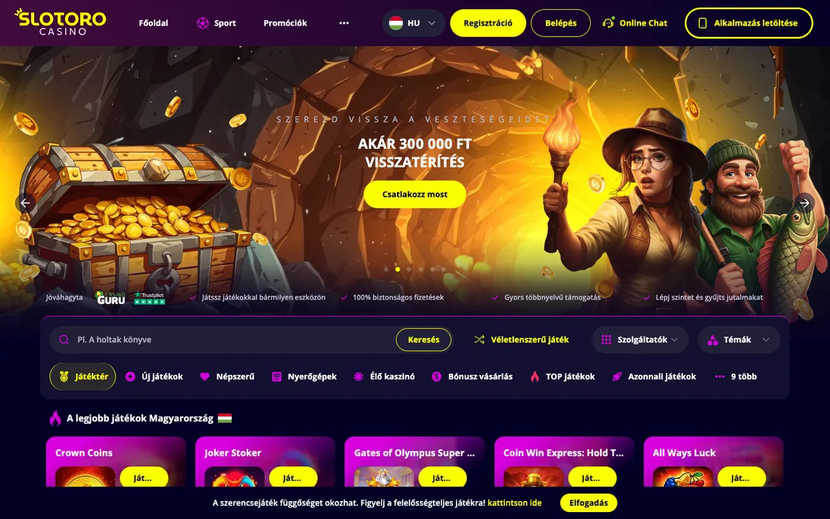 Slotoro Casino — «Главная», снято из страны Венгрия