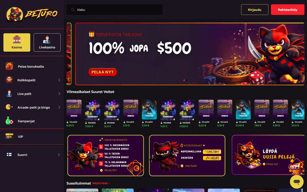 Beturo Casino — Home page, captured from Finland