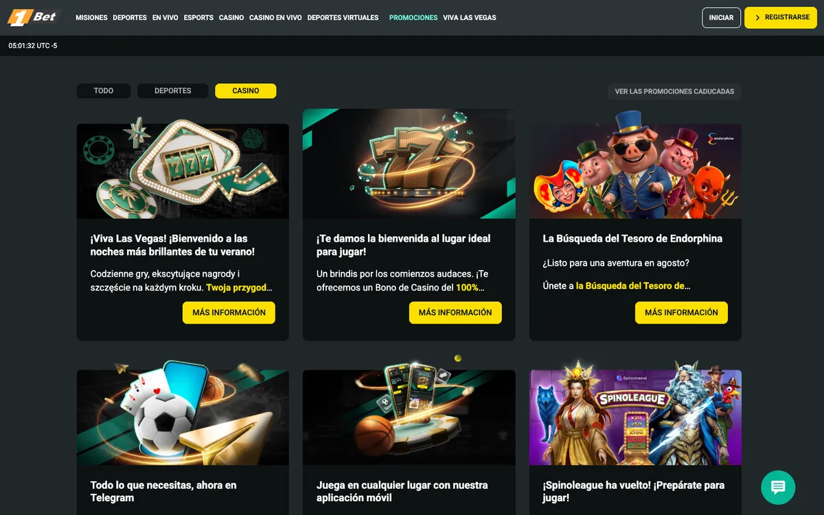 1Bet Casino — «Акции», снято из страны Мексика