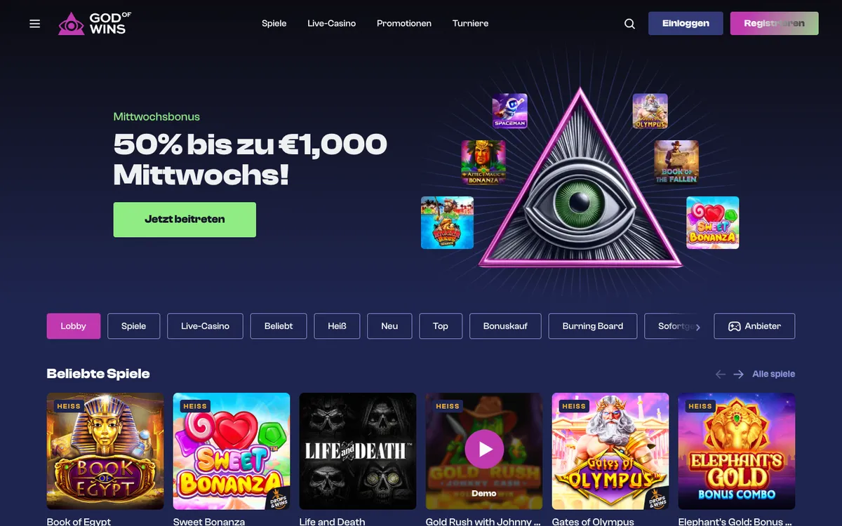 God of Wins Casino — «Главная», снято из страны Австрия