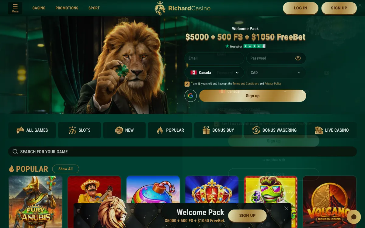Richard Casino — Sign-up, captured from Canada