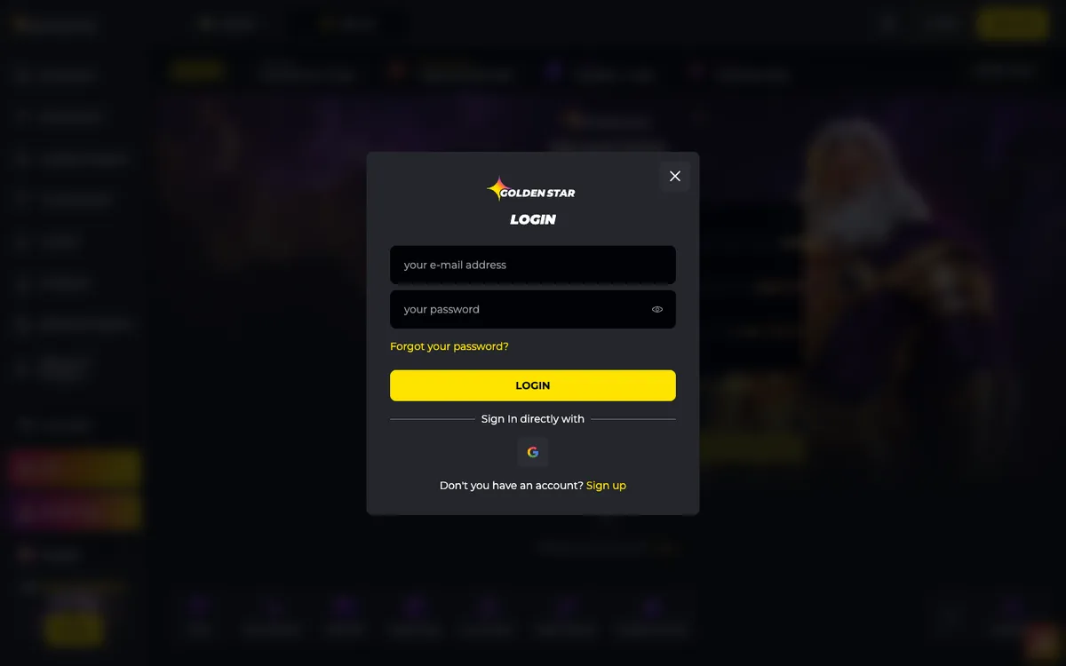 Golden Star Casino — Sign-up, captured from South Africa
