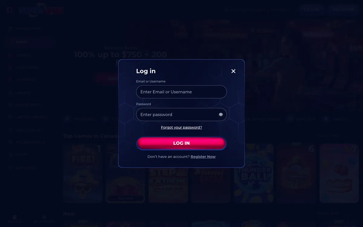 ViperWin Casino — Sign-up, captured from Canada