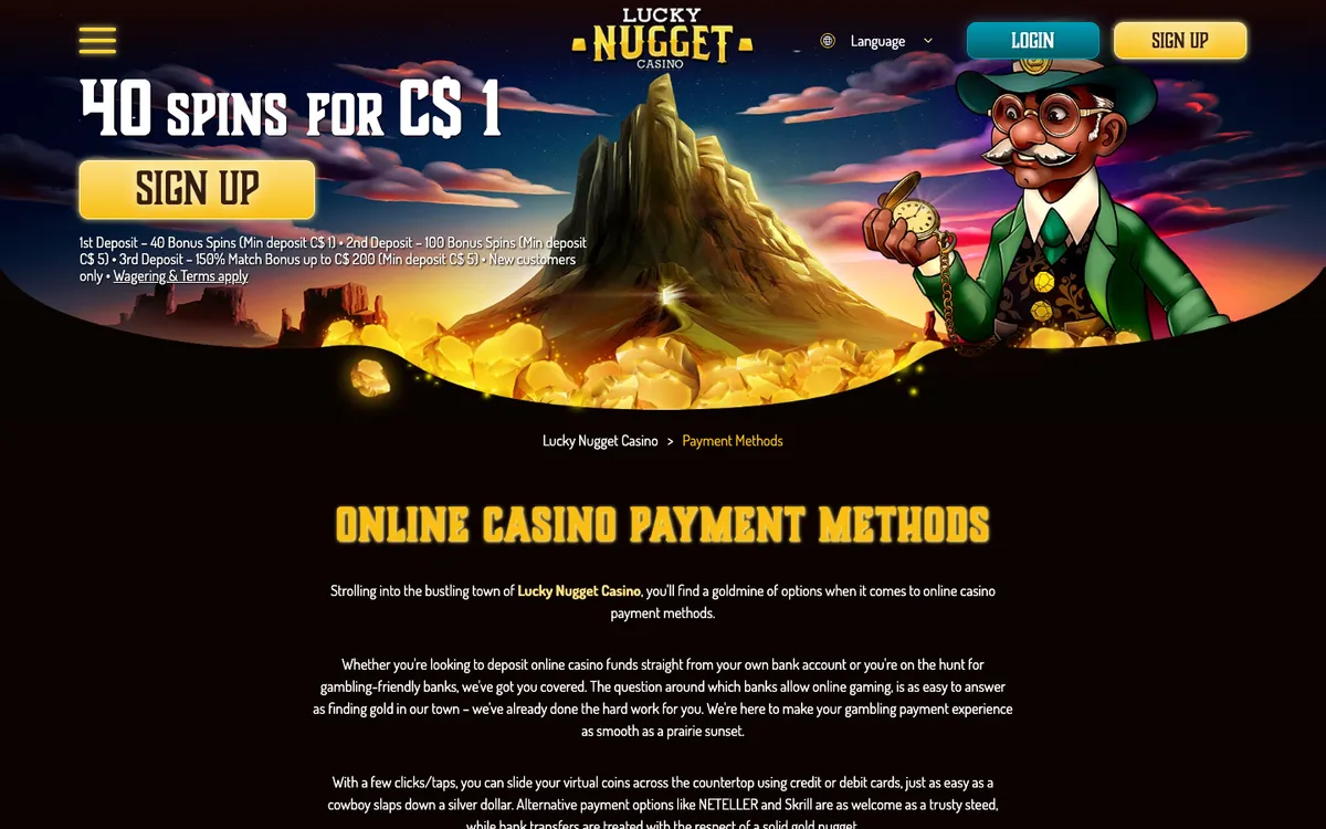 Lucky Nugget Casino — Payments, captured from Canada