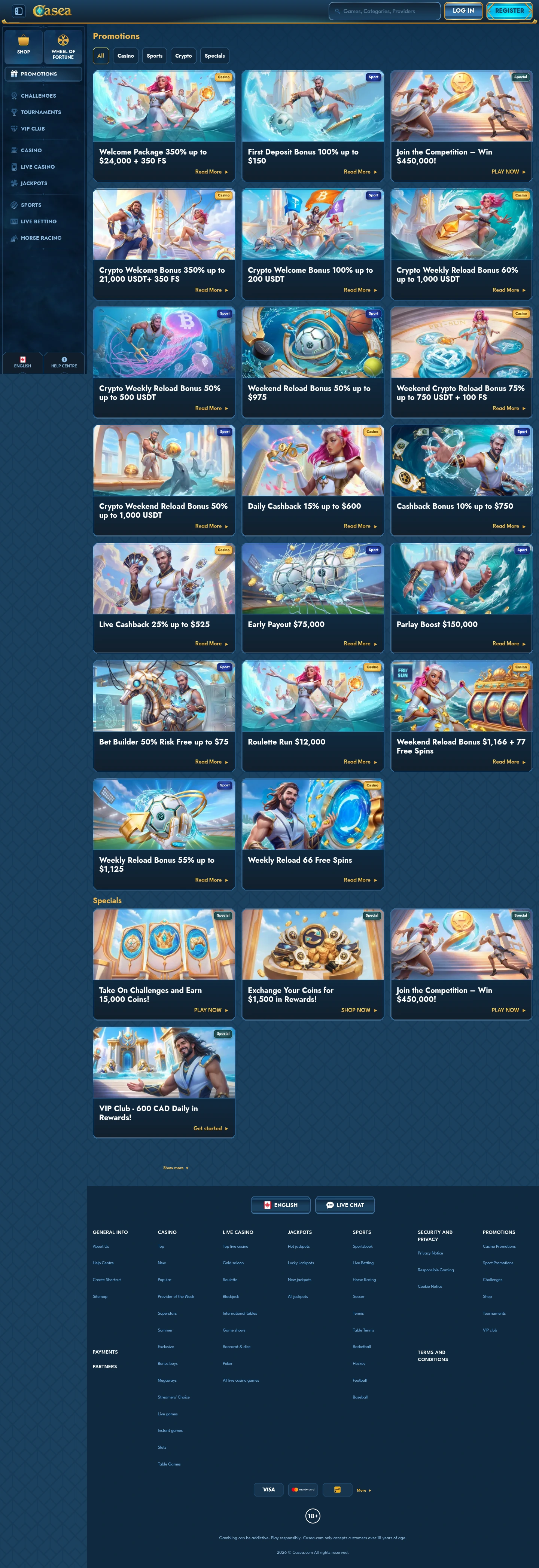 Casea Casino — Promotions, captured from Canada
