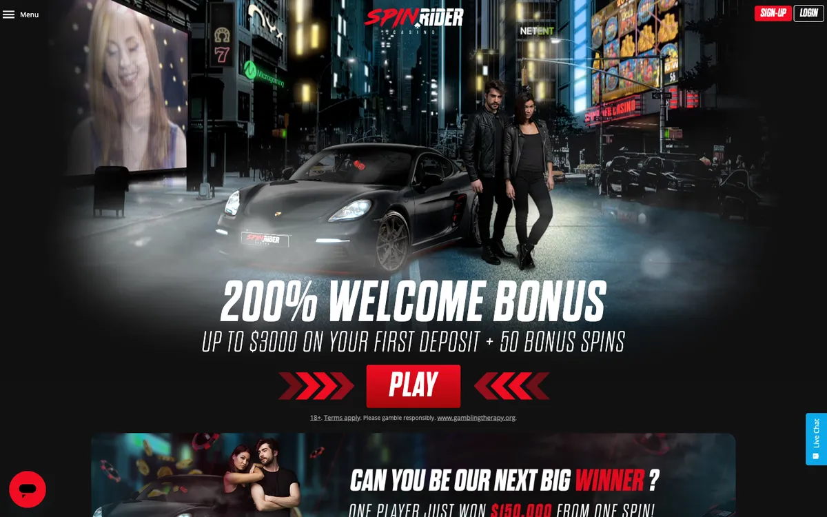 SpinRider Casino — Home page, captured from Canada