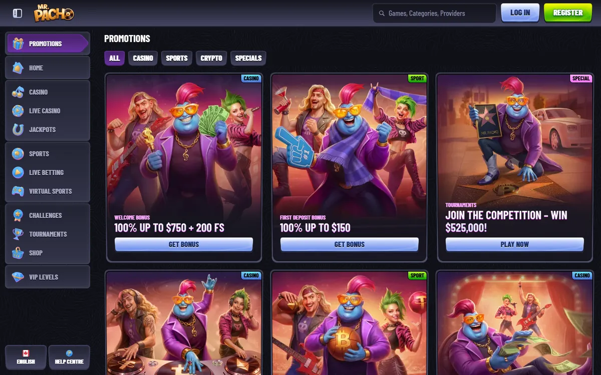 MrPacho Casino — Promotions, captured from Canada
