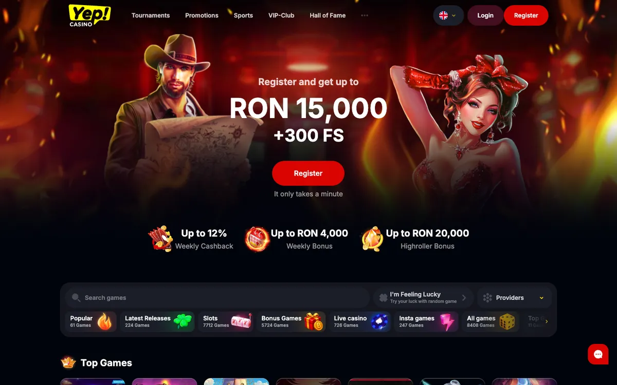 Yep Casino — Home page, captured from Austria