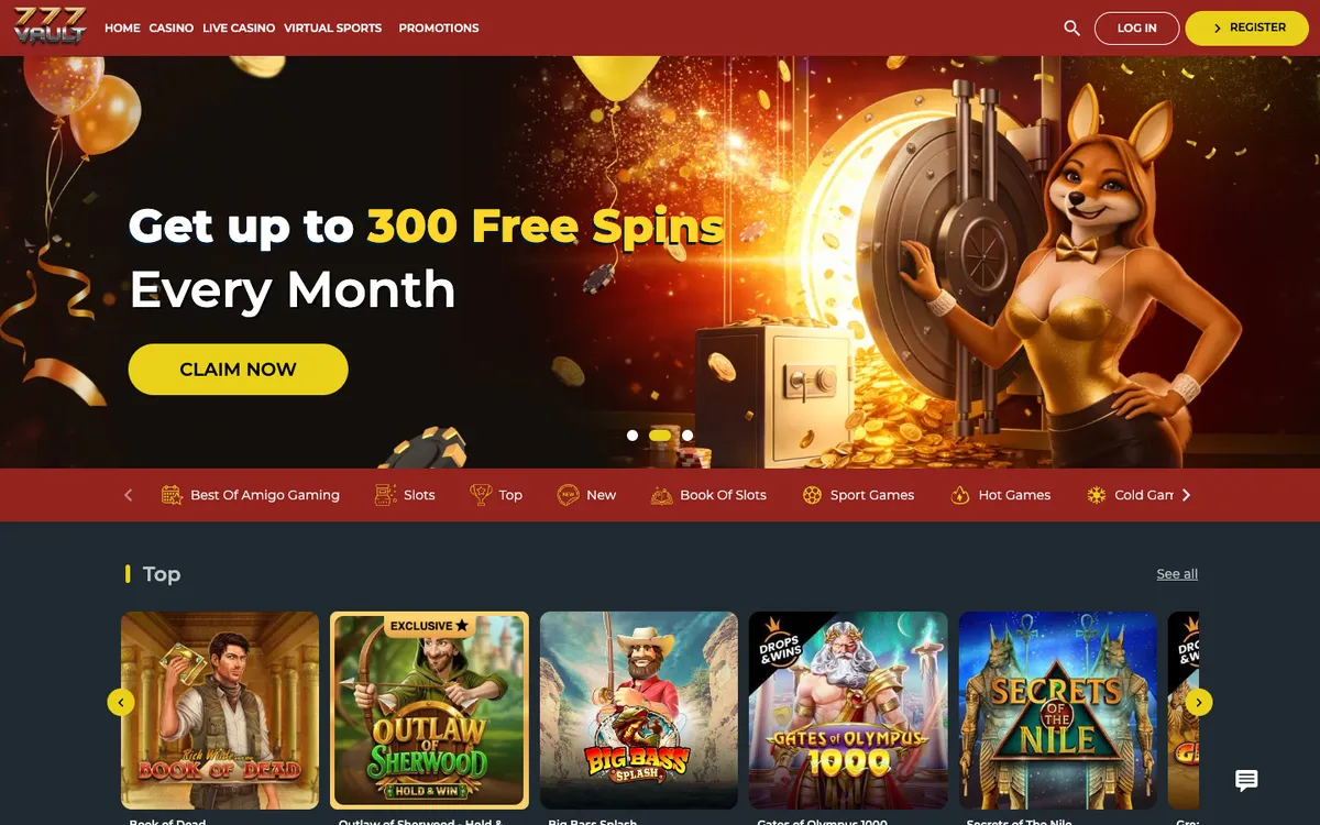 777Vault Casino — Home page, captured from Canada