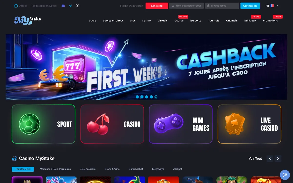 Mystake Casino — Home page, captured from France