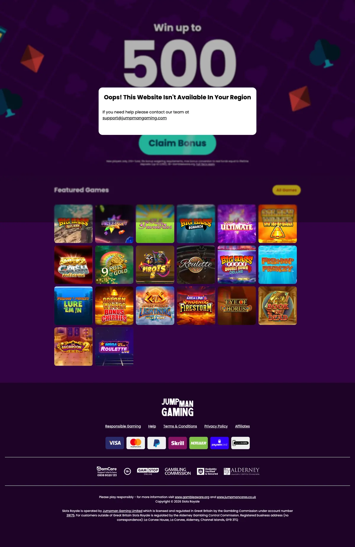 Slots Royale Casino — Home page, captured from Austria